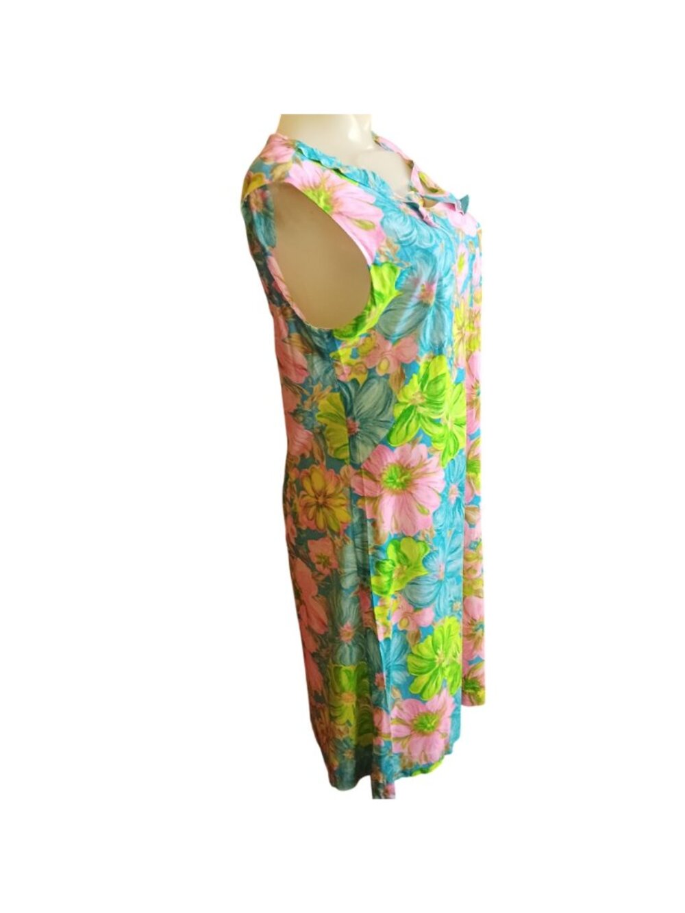 1960's Handmade sz 10 True Vintage Dress Floral Sleeveless Bow Summer Church Mom - Picture 4 of 7